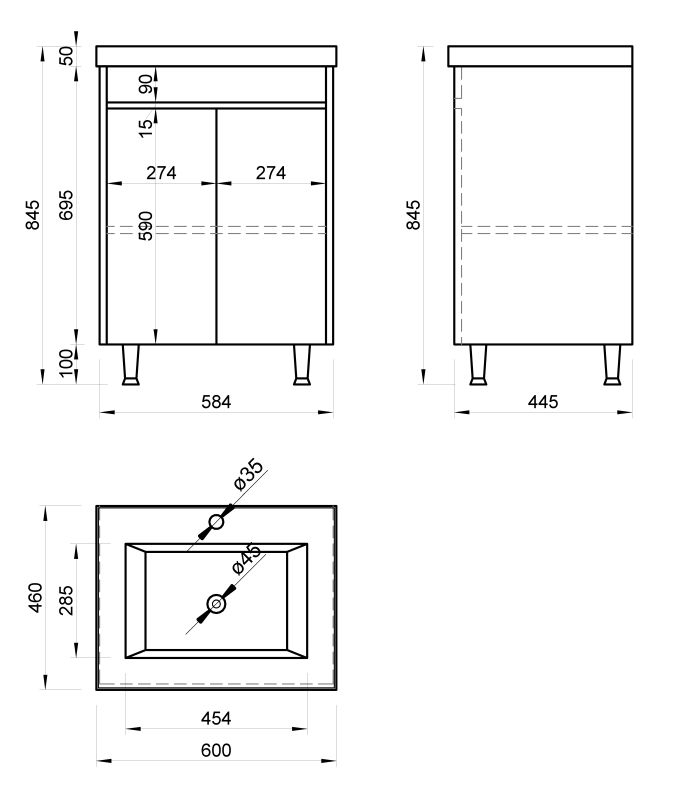 Тумба у ванну NERRO ТН-1-60 під умивальник SAVA-60