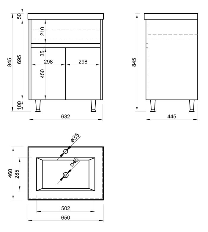 Тумба у ванну NERRO ТН-3-65 під умивальник SAVA-65