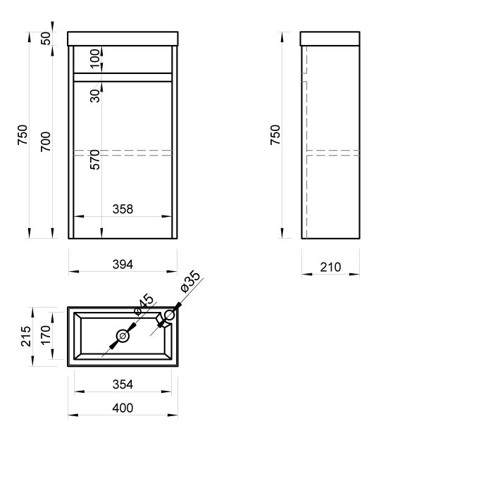 Тумба у ванну NERRO ТП-1-40 під умивальник VENTIDUE-40