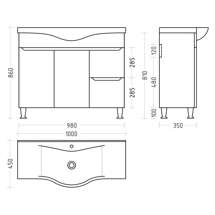 Тумба у ванну "PRIME" PR-100 під умивальник BASIK-100