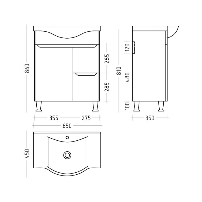 Тумба у ванну "PRIME" PR-65 під умивальник BASIK-65