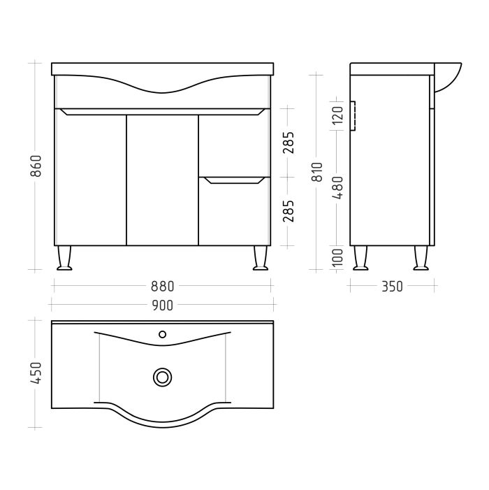 Тумба у ванну "PRIME" PR-90 під умивальник BASIK-90