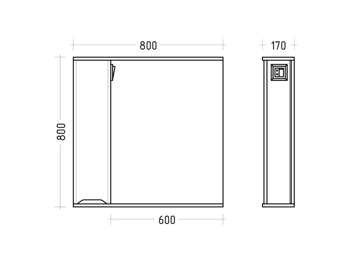 Шафа навісна з дзеркалом "PRIME" PRMC-80 з LED підсвіткою, L